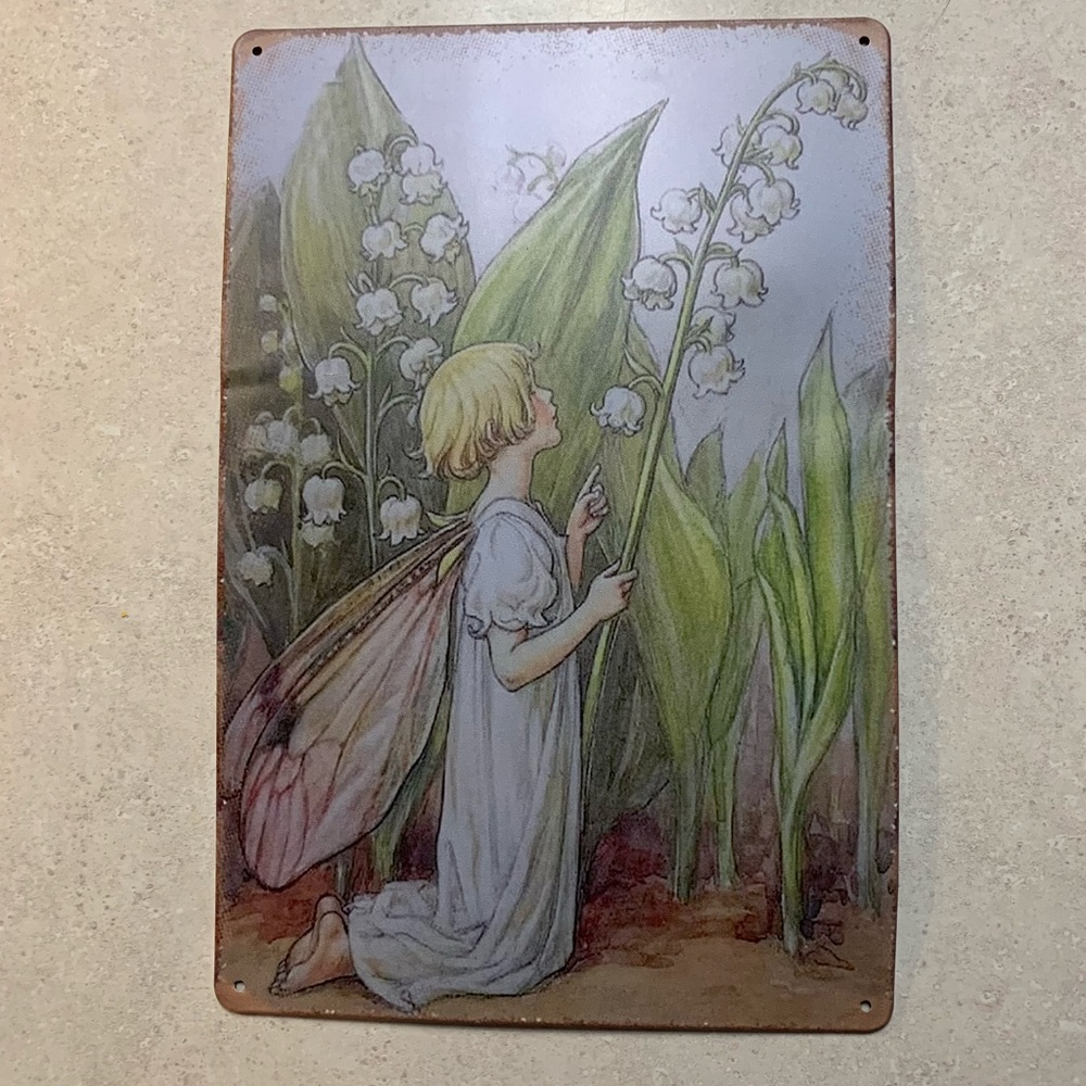 Tin Sign Lily of the Valley Fairy 12 X 8 with whole in each corner for hanging - Picture 4 of 5